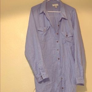 A linen blue buttoned down collared dress